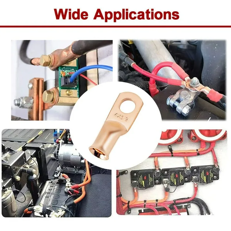 Copper Wire Lug Terminal Connectors Eyelets Tubular Ring Cable Lugs Ends Wire Connectors Bare Copper Crimp Terminal Connector