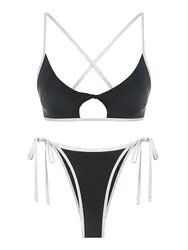 ZAFUL Damski strój kąpielowy Kontrastowe wiązanie Twist Cut Out Criss Cross String Strój kąpielowy bikini