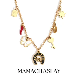 MamacitaSlay Hawaiian Style Enamel Chili Butterfly Star Pendant Stainless steel necklaces Jewelry on the neck women's neck chain