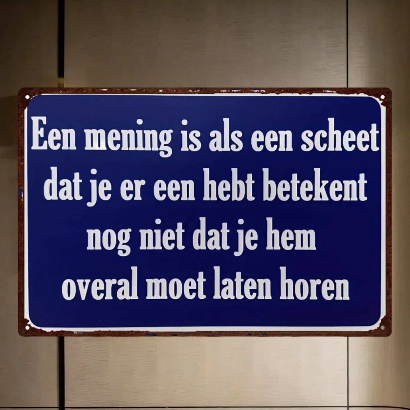 2D Dutch Humor Metal Wall Sign - Sturdy Iron Navy White Indoor Outdoor Easy Hang for Home Office Bar Gift