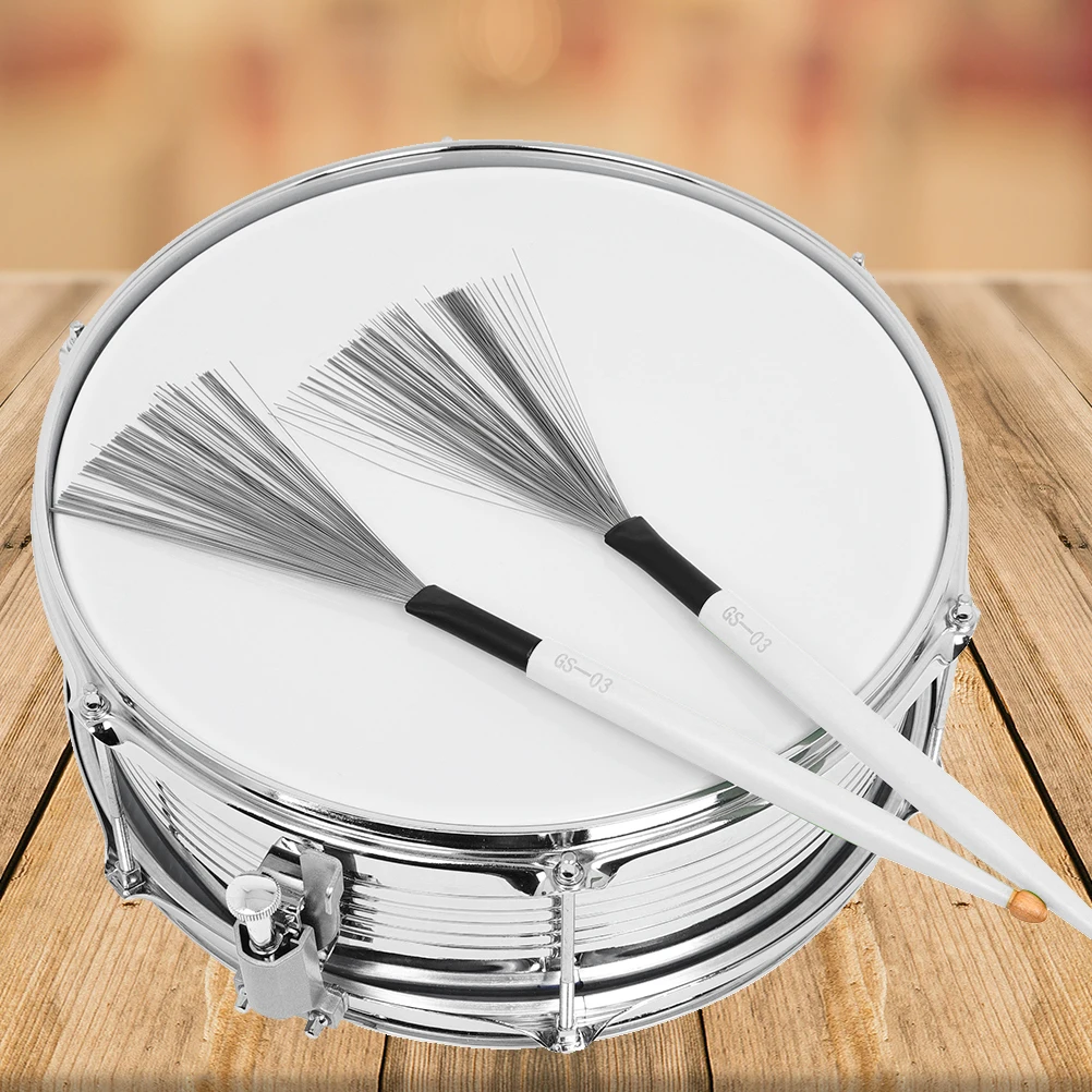 

1 Pair Steel Wire Brush For Jazz Drums Handle Drumstick Accessory Percussion Instrument Professional Drum Broom