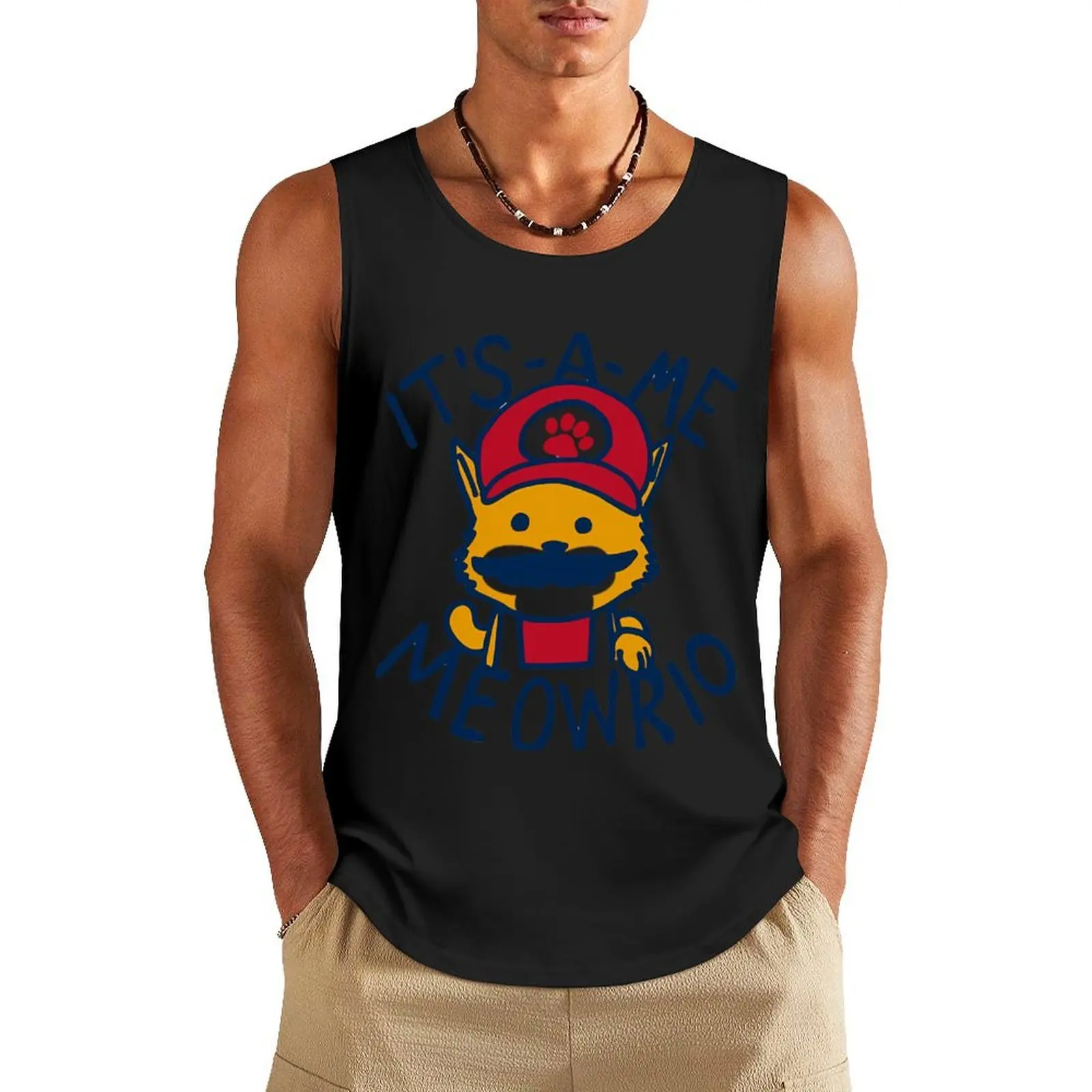 

Its A Me Meowrio Tank Top Men sleeveless tee mens gym clothes sleeveless Men's t-shirts