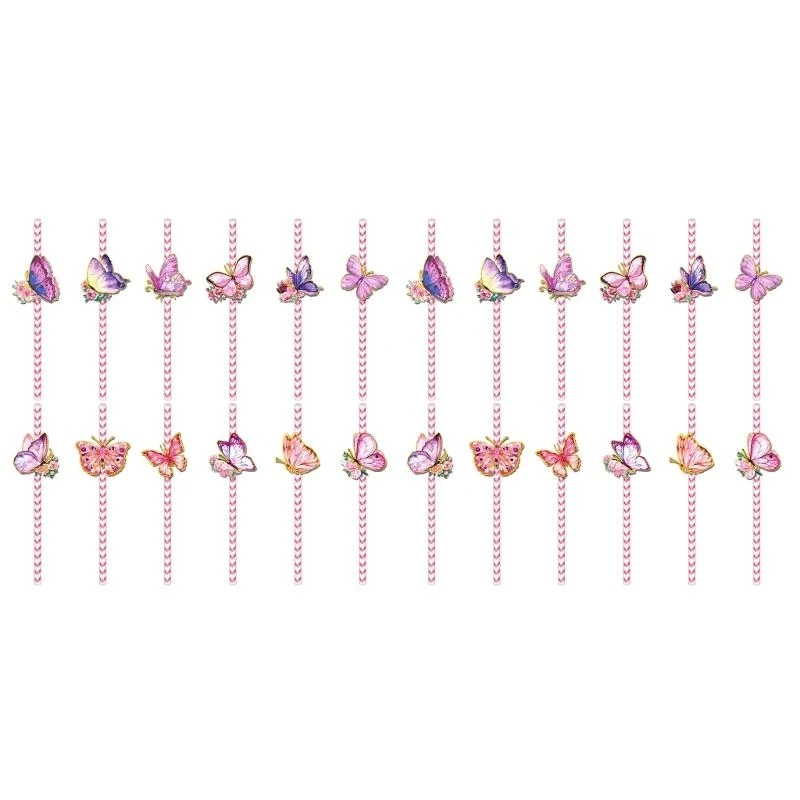 

24pcs Butterfly Paper Straw for Parties and Celebration Elegant Drinking Straw