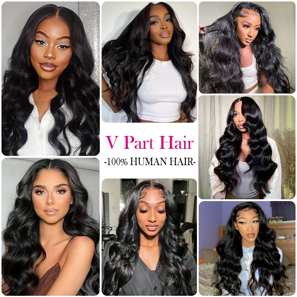16-32 Inch V Part Wig Human Hair Long Body Wave Brazilian Hair Wig For Women 200 Density V Shape Wig Brazilian Hair Wigs image 6