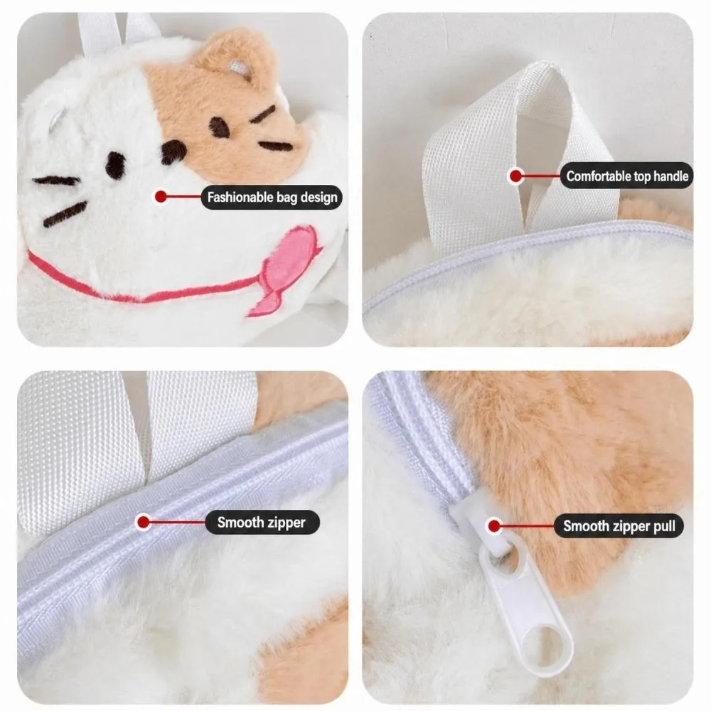 Sweet Soft Fluffy Fabric Plush Backpack Plush Doll Shaped Stuffed Handbag Doll Purse Girl Daily Matching