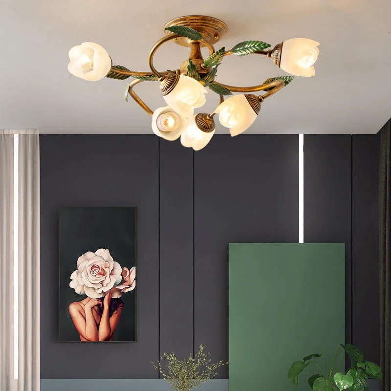 PLLY  American Pastoral Ceiling Light LED Creativity Flower Living Room Dining Room, Bedroom Home Decoration Lights