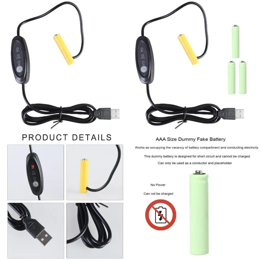 

R53C USB Input 5V Output 3V 4.5V 6V Battery Elimination Cable Power Cord for 2-4pcs 1.5V 3A Batteries in Toy LED Equipment
