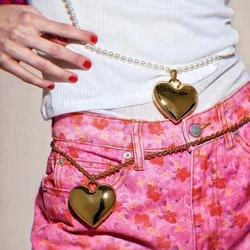 Large metal open and close heart long strap bag necklace