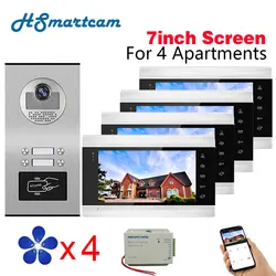 New Tuya Wifi 7 Inch Screen Video Intercom for 2/3/4/6 Unit Apartments  with with RFID Card / APP Unlock Doorbell Camera Systerm