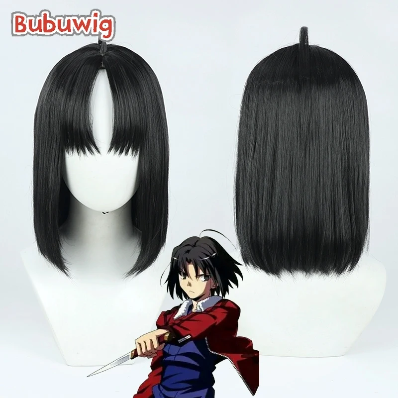 Bubuwig Synthetic Hair Shiki Ryougi Cosplay Wigs Game Fate FGO Ryōgi Shiki 32cm Short Straight Black Cos Wig Heat Resistant