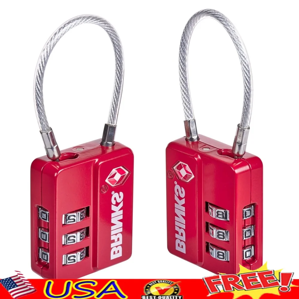 

3-Dial Combination TSA Approved Luggage Padlock 2-Pack Flexible Steel Cable Shackle Durable Lightweight Travel Security Locks