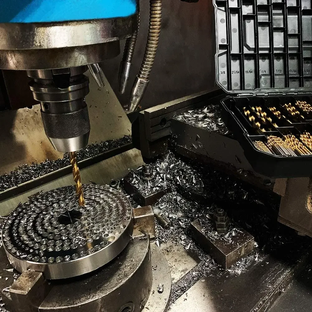 مجموعة 99 قطعة من التدريبات الملتوية المطلية بالتيتانيوم عالية السرعة، مناسبة للصلب والخشب والبلاستيك وأدوات الحفر المختلفة الأغراض.