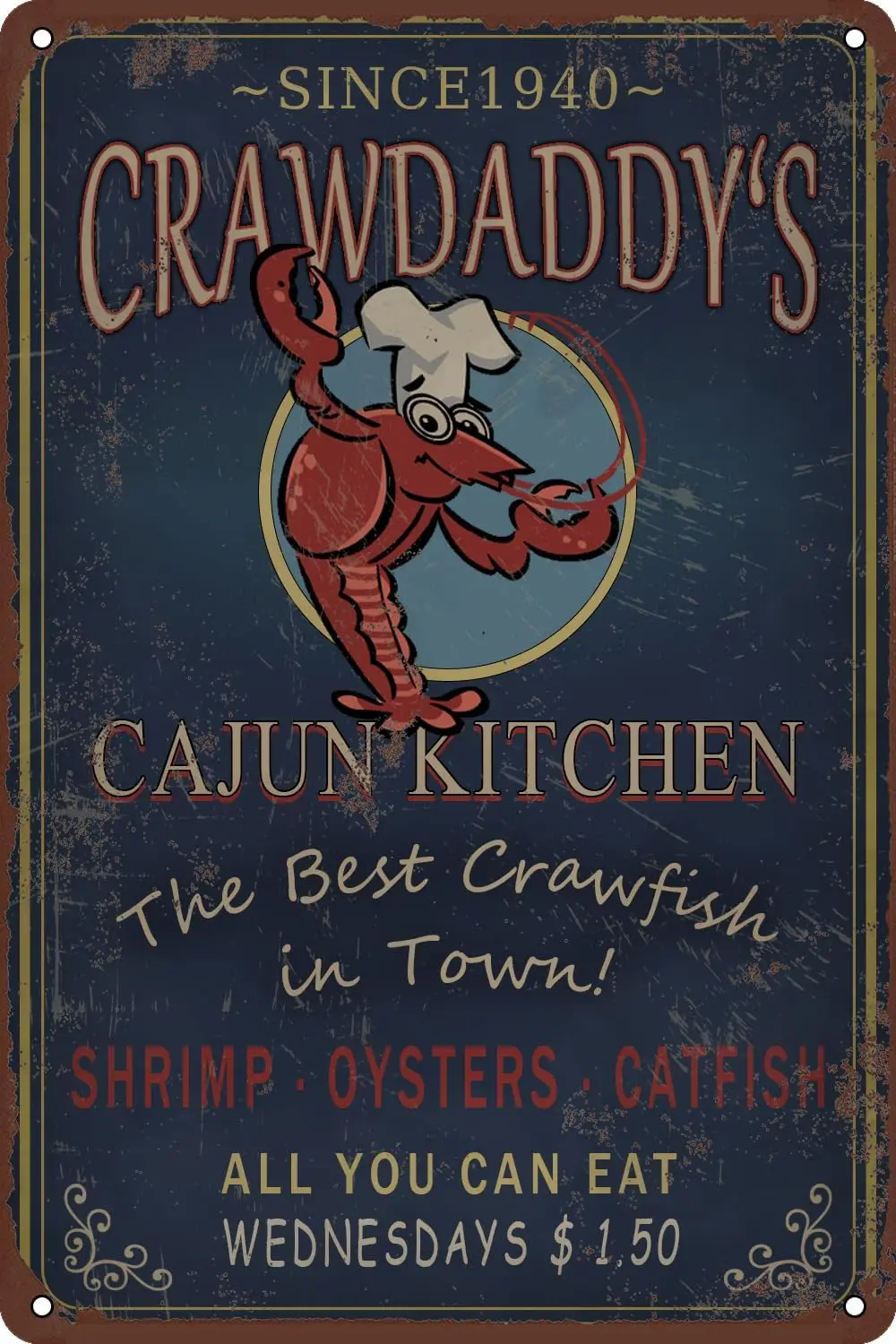 Beat Crawfish Crawdaddy‘s Cajun Kitchen Metal Tin Sign, Accessories Wall Decor for Bars Restaurants Cafes Pubs Home Indoor Outdo