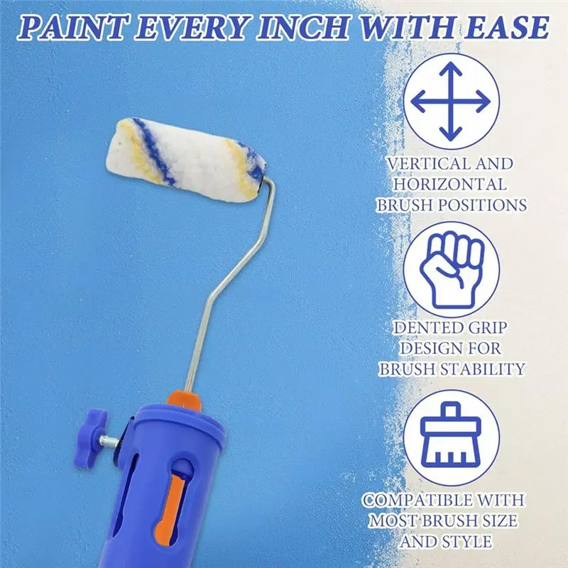 B62B-Extension Pole Attachments With Two Brushes-Multi-Angle Paint Brush Extender, Rotating Head, Secure Handle Grip, For Walls