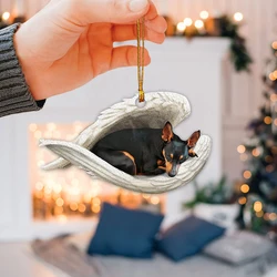 Sleep Angel Winged Dog Christmas Tree Pendant Acrylic Plane Print 2d Hanging Ornament Xmas Home Party Decoration