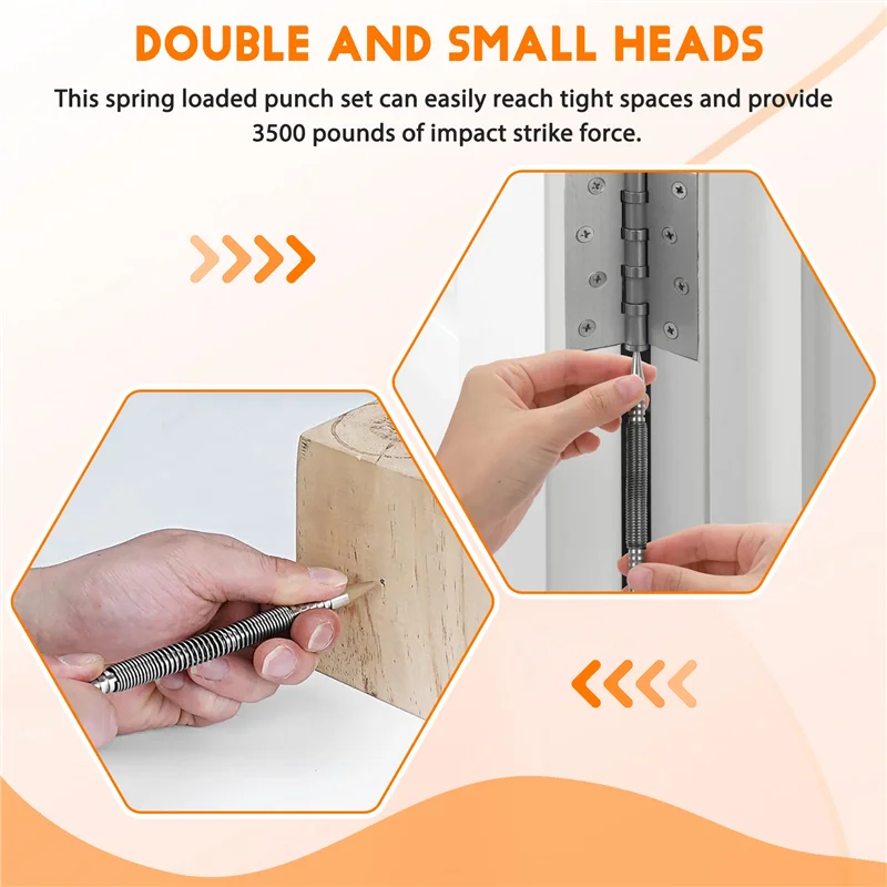 

A84Z-Nail Set And Hinge Pin Tool Dual Head Nail Punch Hinge Pin Removal Tool Hammerless Spring Punch Set Spring Nail Setter
