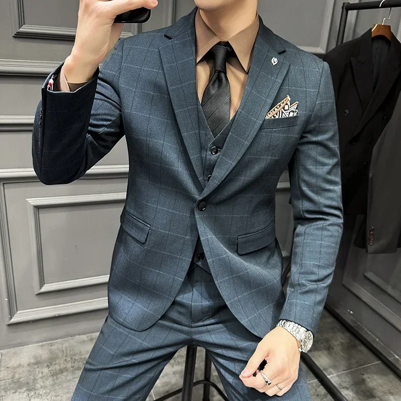 

Trajes Elegante Para Hombres （ Jackte + Pants ） One Button Slim Fit Tuxedo Suits for Men Business Wedding Mens Dress Suit Sets