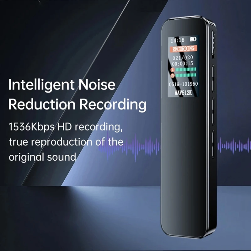 64GB Digital Voice Recorder Noise Reduction Record Payback MP3 Music Player Activated Record 1536KBPS HD Recording Parts Kit