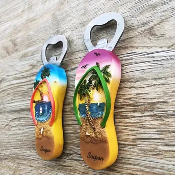 사이판 바다 풍경 플립 플롭, 창의적인 관광 기념품, 자석 냉장고 스티커, 병 오프너 자석 스티커 