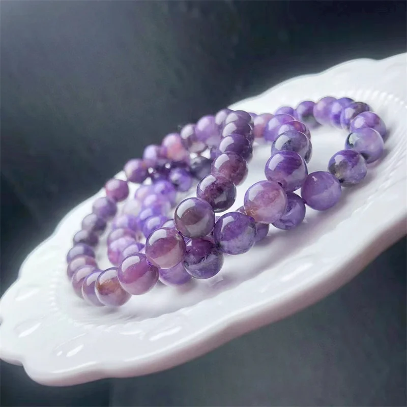 8mm Natural Charoite Bracelet Amethyst Stone Crystal Women Fashion Jewelry Single Circle Elastic Rope Charoite Bracelet Gifts