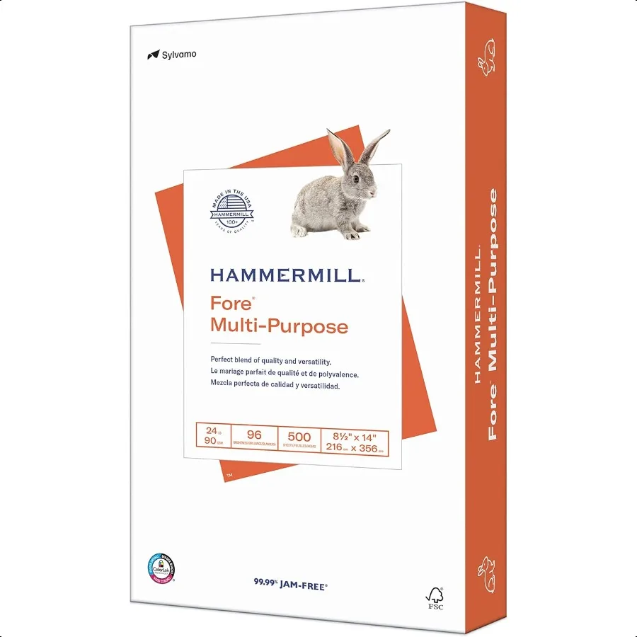 

Printer Paper Fore Multipurpose 24 lb Copy Paper 8.5 x 14 1 Ream 500 Sheets 96 Bright Made in the USA 101279R