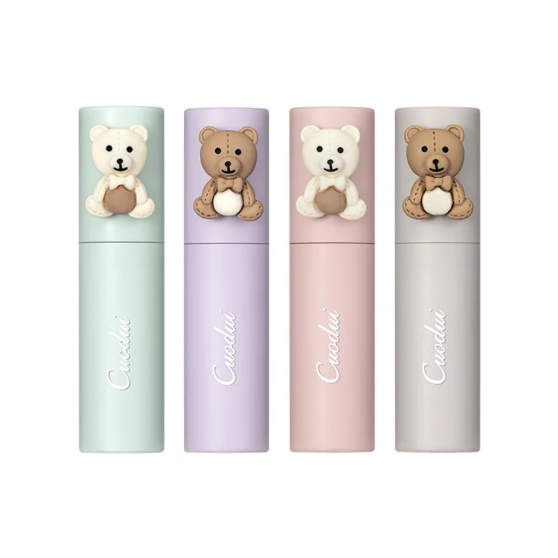 Dulce leche oso terciopelo mate lápiz labial líquido impermeable de larga duración lindo oso brillo de labios taza antiadherente tinte de labios maquillaje de barro
