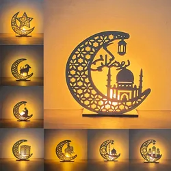 Ramadan LED Night Light Star Moon Wooden Festival Crafts Lamp Muslim Raya Party Decoration Electronic Candles Atmosphere Lights
