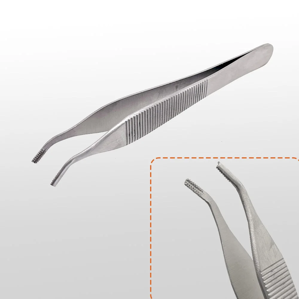 Stainless Steel Ophthalmic Tweezers Cartilage Forceps With Teeth And Slots Fat Tissue Tweezers Curved Surgical Forceps 12CM