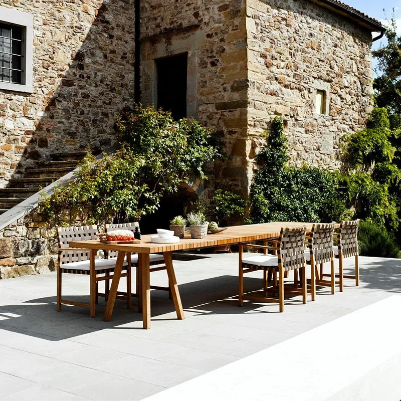 Outdoor rattan table and chair courtyard terrace outdoor garden leisure rattan chair villa balcony solid wood dining