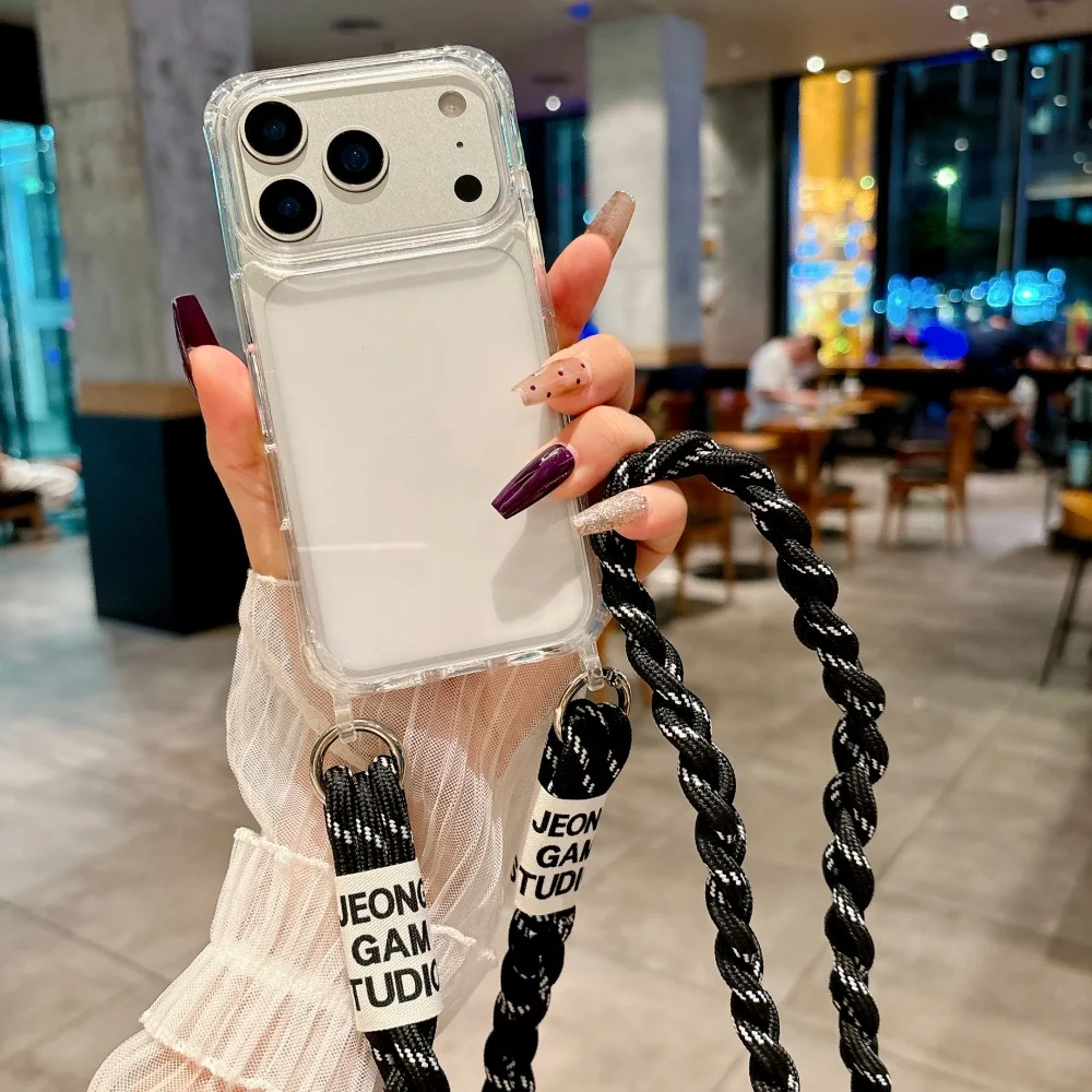 HD 클리어 아크릴 크로스바디 랜야드 분실 방지 케이스 아이폰 17 프로 맥스 16 14 15 플러스 13 11 12 XS 맥스 목걸이 스트랩 코드 커버