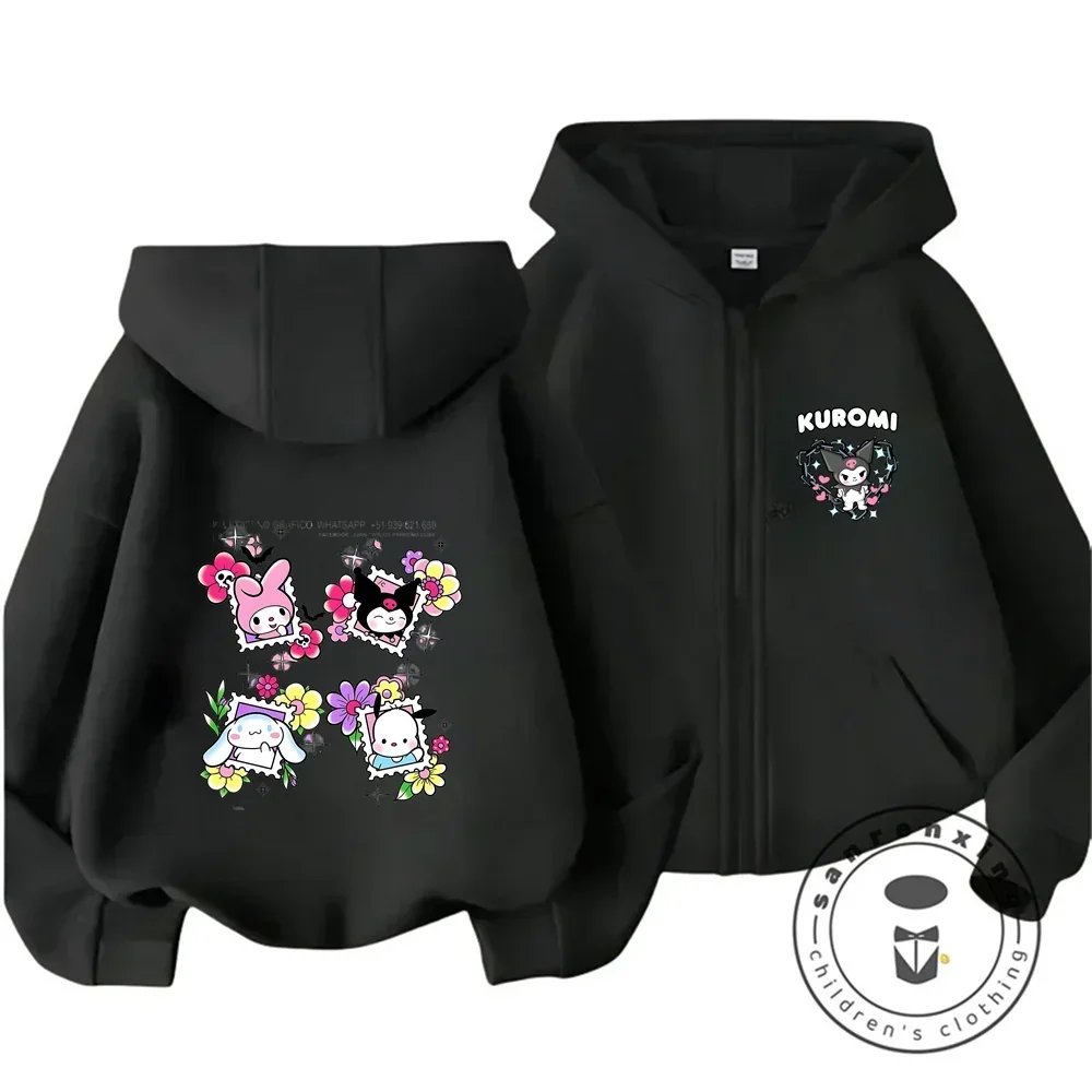 

Kuromi Zipper Hoodies Girls Cinnamoroll Sweatshirt Autumn And Winter Long Sleeve Harajuku Pullovers Series Stich Casual Hooded