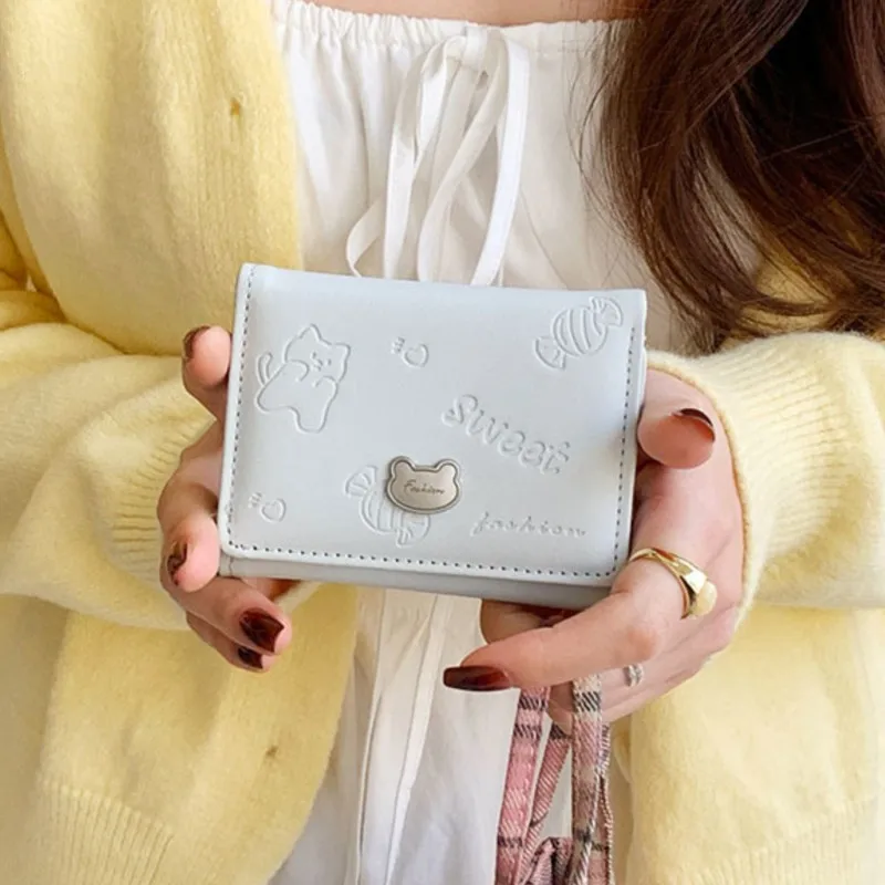 

Тройной кошелек с милым медведем, женский кошелек с героями мультфильмов, держатель для карт с несколькими отделениями для студентов, Billeteras высокого уровня