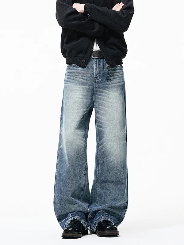 

Мужские джинсы в американском стиле Cleanfit, прямые, широкие, свободные, из плотного хлопкового денима, с эффектом потертости, весенние, повседневные, модные, длинные брюки