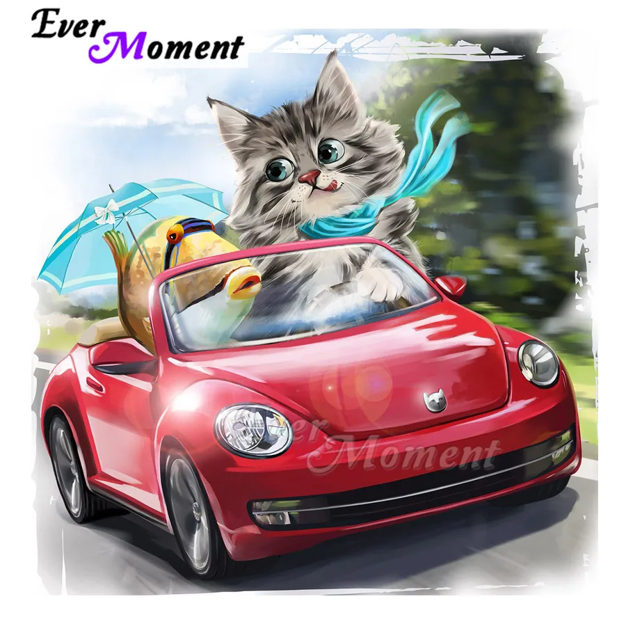 

Алмазная картина Ever Moment, кошка, рыба, автомобиль, ручная работа, полная квадратная дрель, 5D DIY, картина со стразами, алмазная вышивка ASF1867