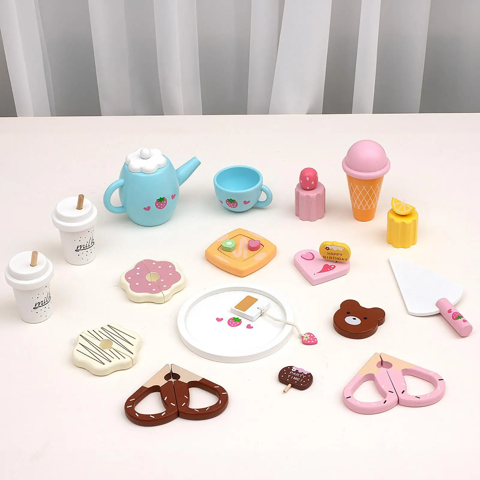 

Kids Tea Party Set Kitchen Accessories Role Playing Birthday Gift Wood Afternoon Tea Set Food Play Set Cupcakes Plate Coffee