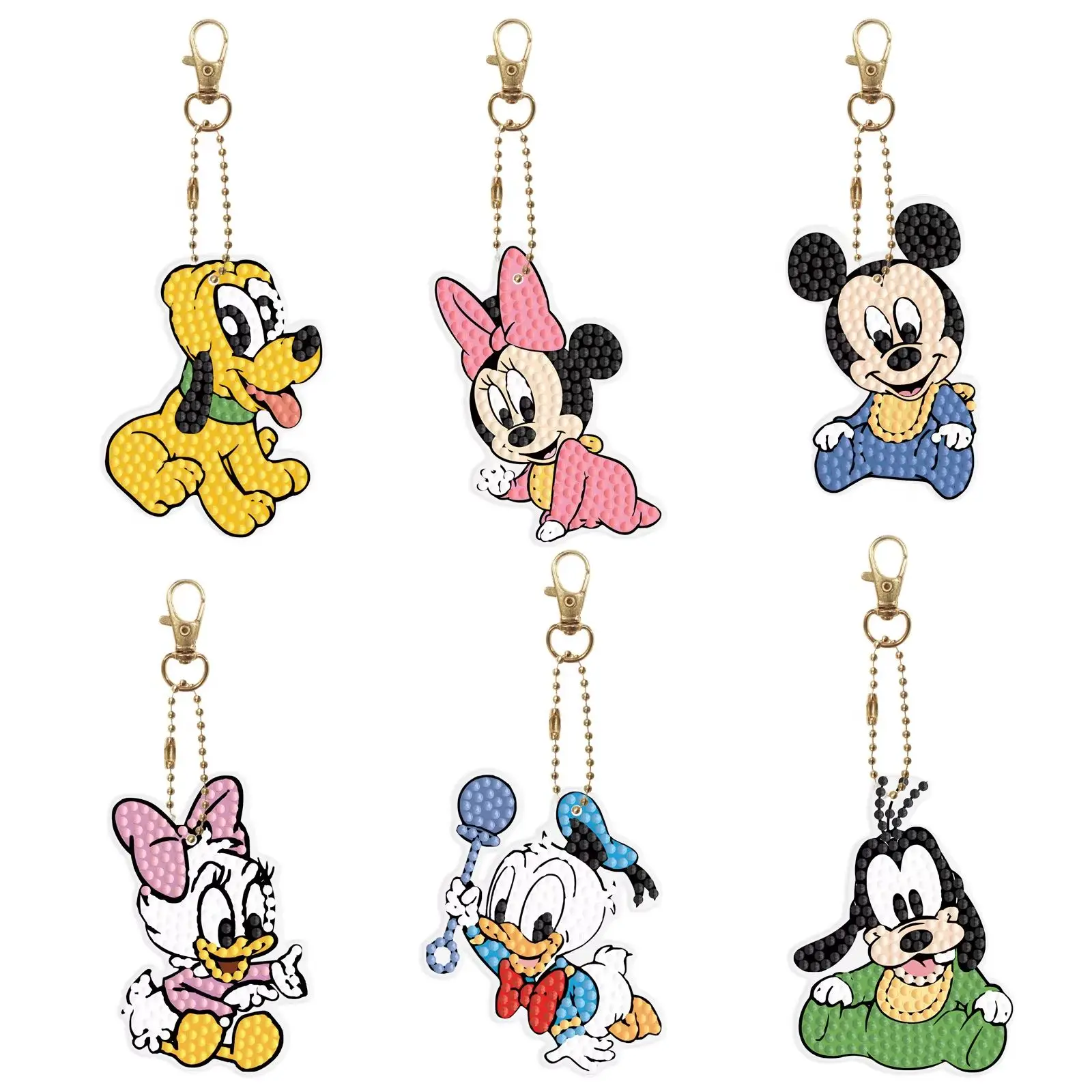 

DIY Rhinestone Mickey Minnie Donald Duck Keychain Set, Handmade Diamond Painting Pendant, Cute Bag Charm Keyring Gift