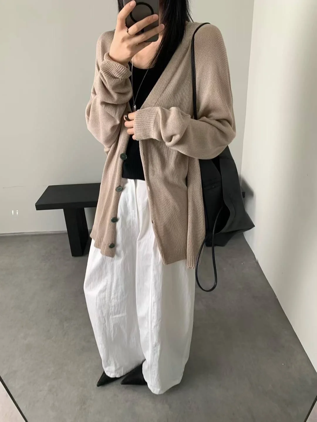 한국 일본 슬레 브이넥 니트 오픈 가디건 고품질 슬림핏 드레이프 탑 어깨 랩 아우터웨어 가을 신상품