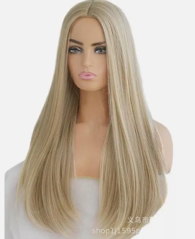 Perruque d'Halloween Blonde Mixte Naturelle, Cheveux Longs et Lisses, Degré de Chaleur