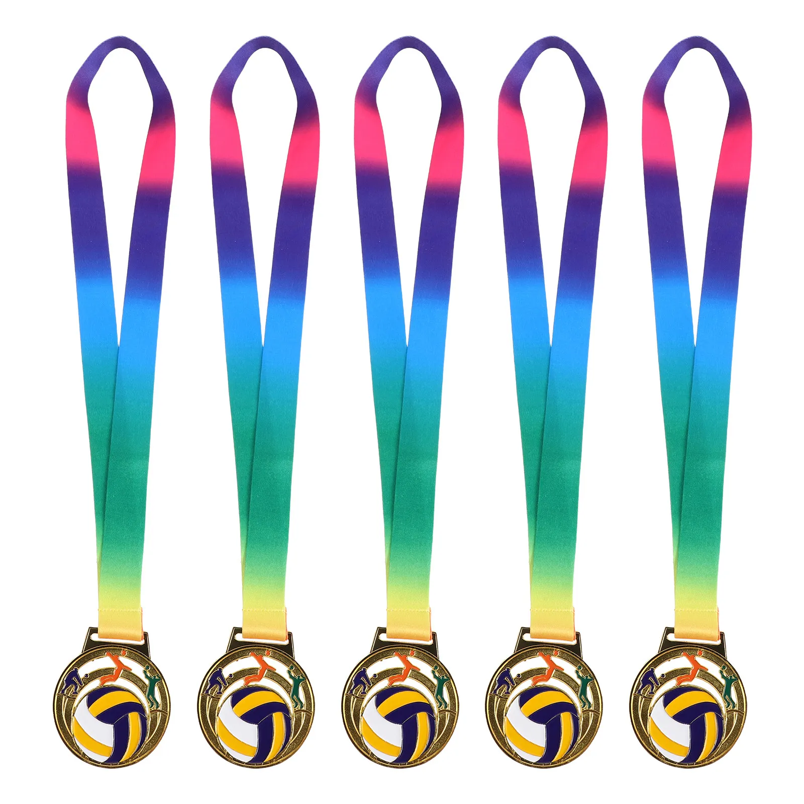 

5Pcs Volleyball Party Favors Gold Metal Medals Zinc Alloy Hollow Design First Place Award Medal with Neck Ribbon Contest Sports