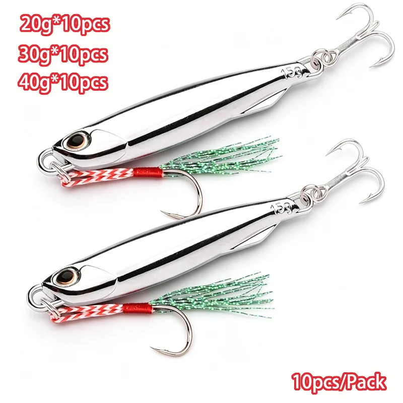 Señuelo Metálico de Alta Calidad 2026, 20g 30g 40g, Plateado, 10 Piezas, Cebo de Pesca, Accesorios para Pesca de Lubina en Agua Salada