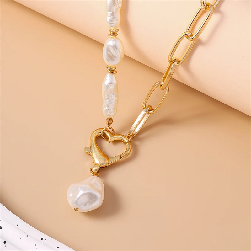 Aihua Barocke Imitationsperlen-Anhänger-Halskette für Damen und Herren, Hip-Hop-Stil, vergoldete Halskette, für Mädchen, Party, Festival, Schmuck, Geschenk – Detail 6