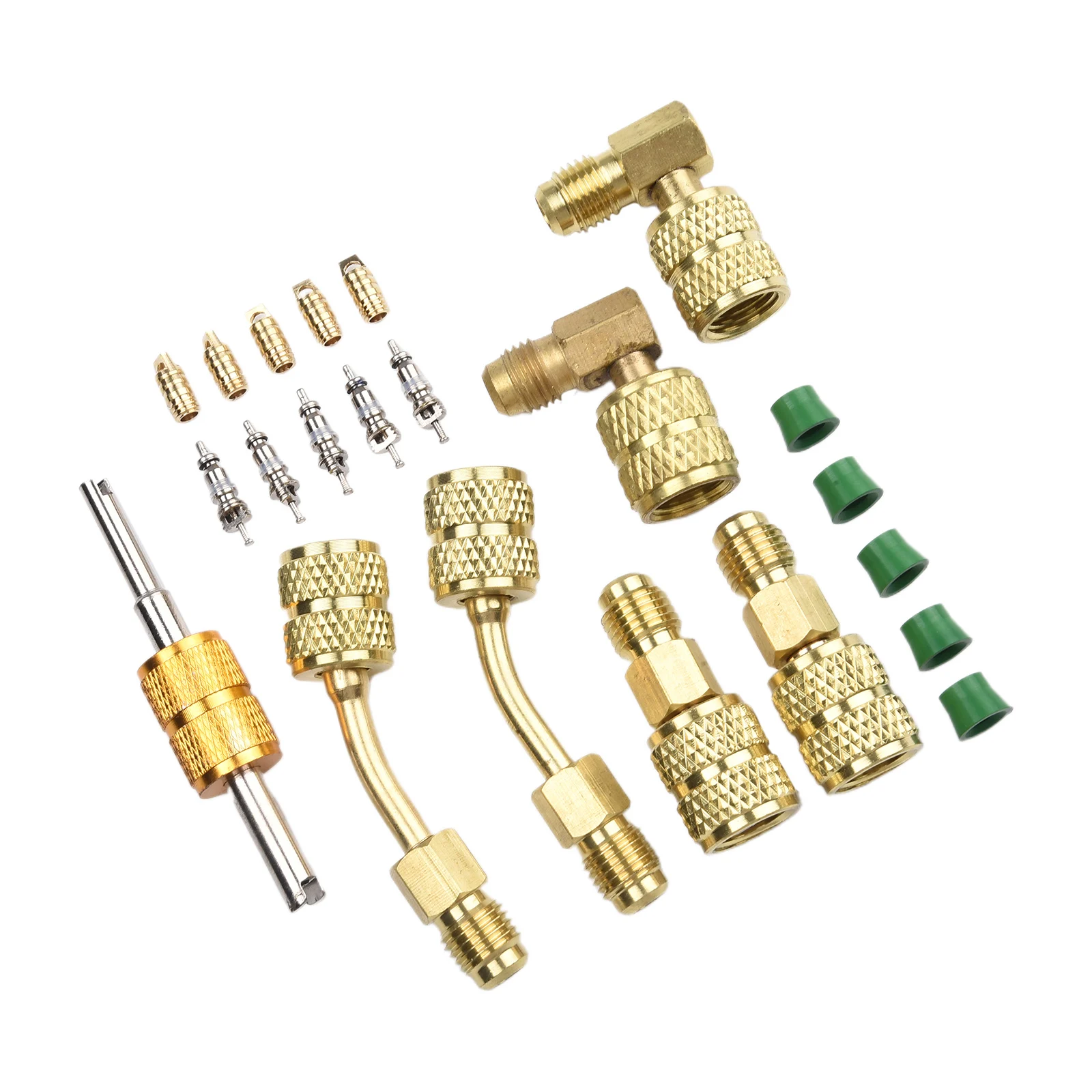1/4SAE-5/16SAE Hose Connector Refrigerantion Hose Connector Split Adapter Refrigeration Services for sae for sae Gold Green