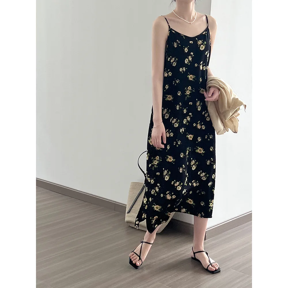 

Women Clothing French Style Floral Slip Dress 2024 Summer New Fashionable Mid-length Sleeveless Casual Sweet Floral Dress