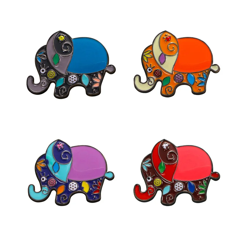 Cartoon Animal Painted Elephant Design Brooch Alloy Drop Oil Enamel Pin Badge Accessory For DIY Clothing Bags Hat Scarf Jeans