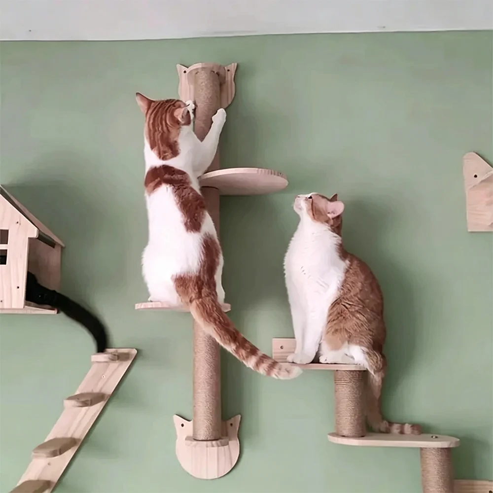 Katzen-Kratzbaum Wandkletterregale Hängematte Holz Sisal Katzenbaum Kratzturm für Hauskatzen Haustiermöbel und -betten – Detail 7
