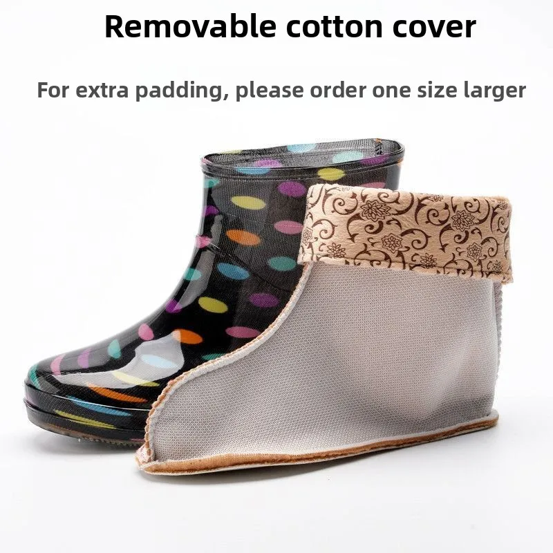 أحذية مطر قصيرة مبطنة بالصوف الدافئ للنساء البالغات، أحذية مقاومة للماء وغير زلقة بتصميم حلوى للمطبخ للاستخدام في جميع المواسم