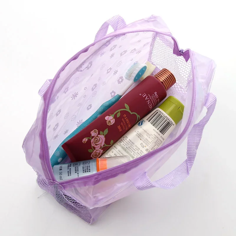 Translucent Handbag Organizer Makeup Travel Cosmetic Bag Waterproof PVC Toiletry Kits Bathroom Storage Wash Bag Daisy Handbag