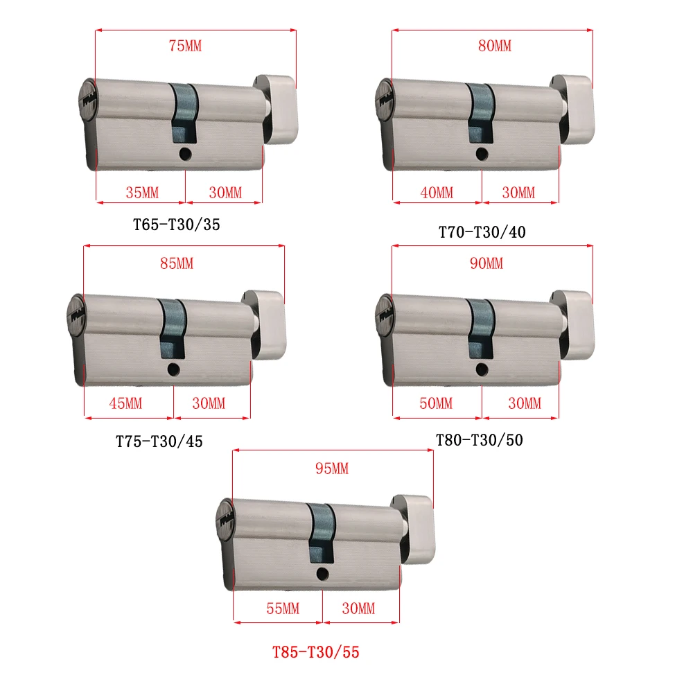 T30 knob eccentric single-sided lock core brass door lock inner door replacement core multiple sizes can be customized silver