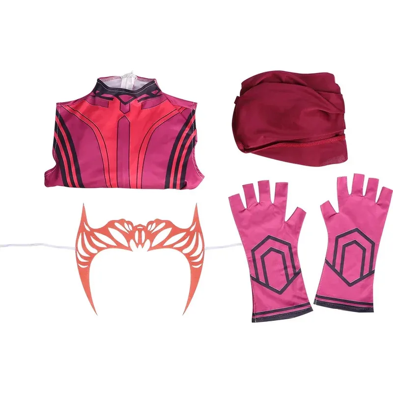Kids Superhero Scarlet Witch Cosplay Costume with Headdress Cloak The Avengers Role Playing Clothing