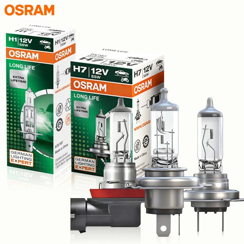 Lâmpada Halógena OSRAM H7 H4 H1 H11 HB3 9005 HB4 9006 9012 H3 Original Longlife Luz Branca para Farol Automotivo Hi/Lo Beam 55W 3200K